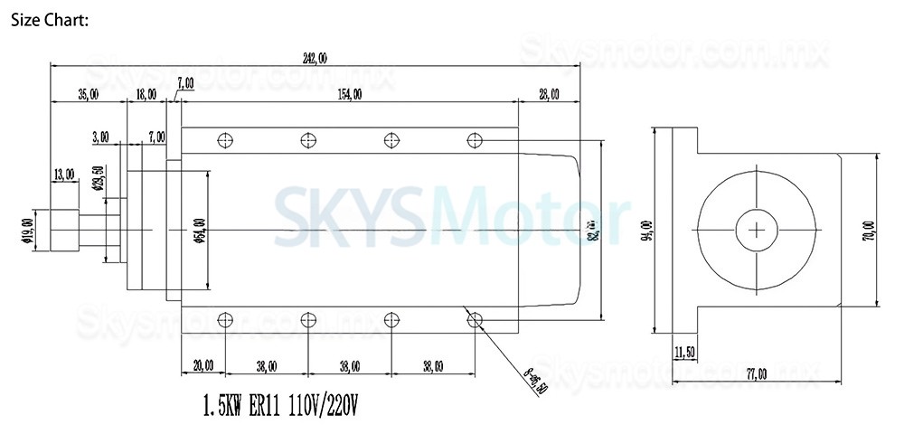 Motor de husillo CNC refrigerado por aire Huajiang-1.5kW, 110V/220V, 1,5kW, 24000rpm, pinza ER11/ER16, 400Hz, con enchufe de aviaci&oacute;n